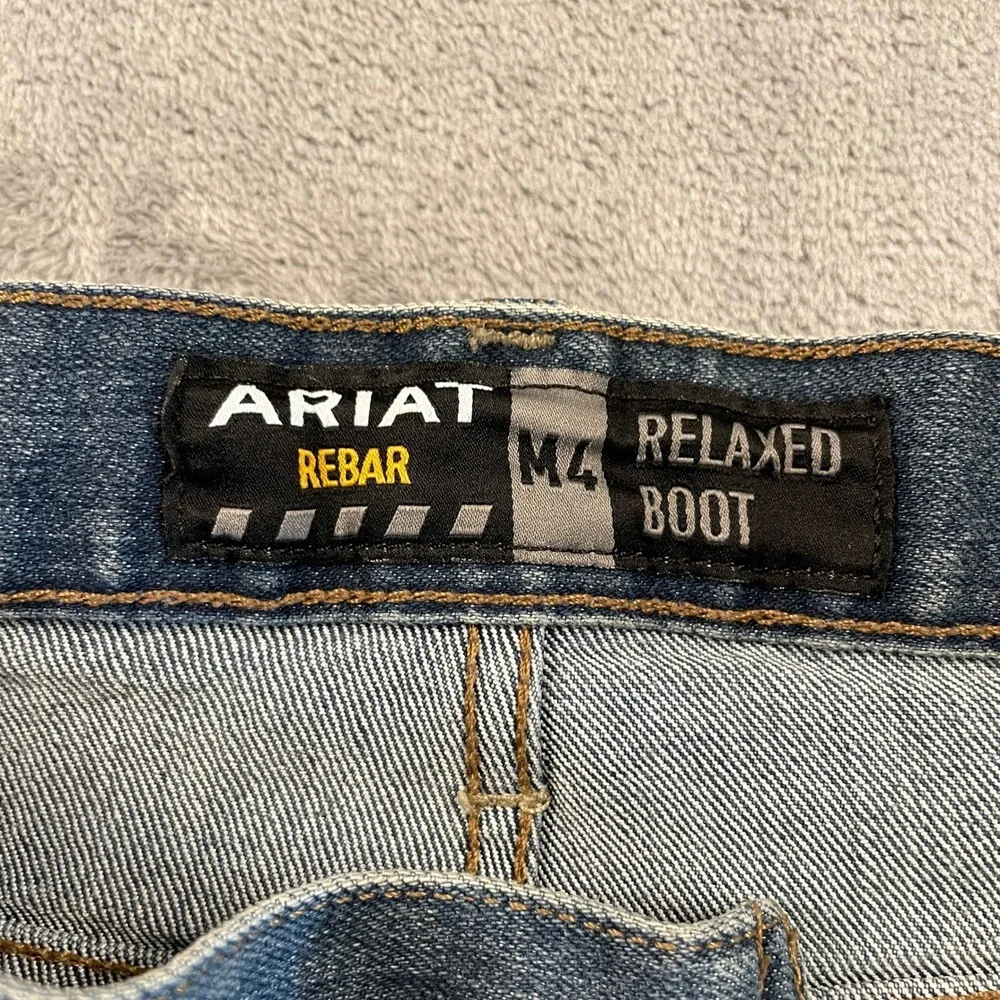 Ariat Rebar M4 Relaxed Boot Cut Jeans Mens 40x34 Medium Wash Blue Denim Workwear